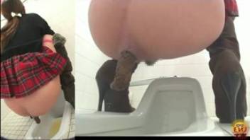 Secret camera inside Japanese ladies' bathroom. Female defecating